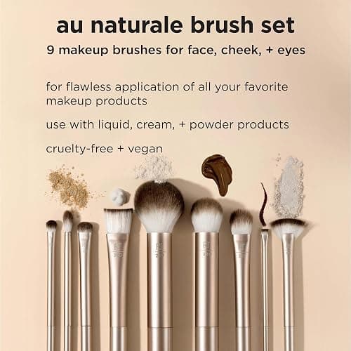 REAL TECHNIQUES Au Naturale Makeup Brush Kit, For Foundation, Powders, and Concealers, Premium Quality Face Brushes, 9 Piece Set, Gold thumbnail 3