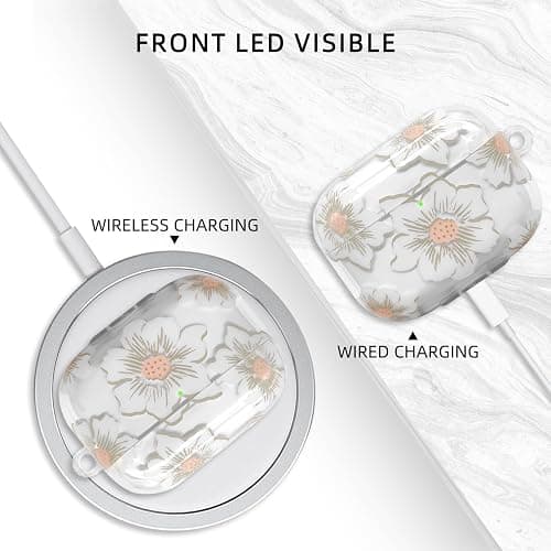 AIIEKZ Compatible with AirPods Pro Case Cover 2019, Soft TPU Case with Cute Flower Pattern for AirPods Pro 1st Generation Case with Flower Keychain and Carabiner for Girls Women (White) thumbnail 4