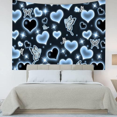 MEETSIOY Cute Black Blue Heart Tapestry Fantasy Blue Butterfly Aesthetic Tapestry Hippie 2000s Y2K Teen Girls Tapestries Wall Hanging for Women Nursery Bedroom Living Room Bedroom College Dorm thumbnail 6