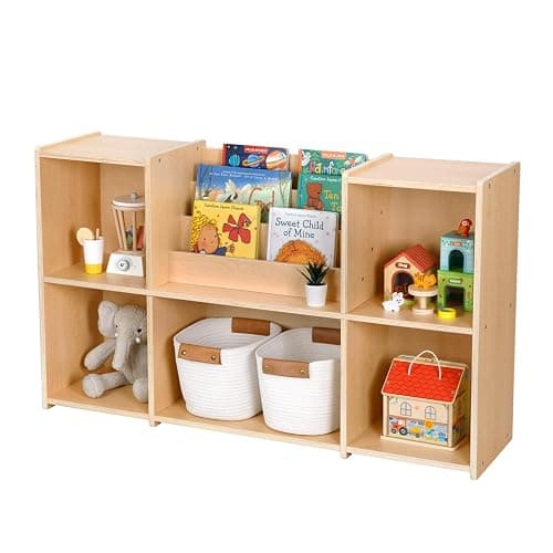 OOOK Montessori Bookshelf and Toy Storage Organizer, 2-Tier Horizontal Bookshelf, 5-Compartment Toy Storage Cabinet with Book Rack, Ideal Choice for Kids Classroom Organizer, Playroom and Daycare thumbnail 6