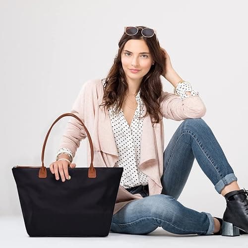 GM LIKKIE Shoulder Tote Bag for Women, Nylon Top-Handle Purse, Foldable Weekend Hobo Handbag (Black2) thumbnail 2