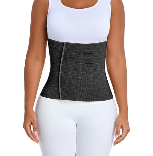 QEESMEI Abdominal Binder Post Surgery Belly Band Wrap for Women Men 9" Wide | Postpartum Belly Band Stomach Compression Wrap Waist Support Belt for Tummy Tuck, Waist, Core Support, Herni, Black,M - Image 1