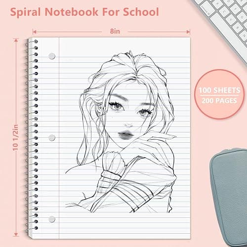 Pastel Pink Spiral Notebook, 1 Subject, 10.5" x 8", College Ruled, 100 Sheets, Double-Sided Pocket Folder, 3-Hole Punched, Tear-Away Pages, Lightweight Plastic Cover, Wire Bound with Kraft Back – Perfect for Notes or Journaling thumbnail 3