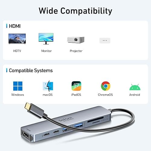 USB C Hub HDMI Adapter for MacBook Pro/Air, 7 in 1 USB C Dongle with HDMI, SD/TF Card Reader, USBC Data Port,100W PD, and 2 USB 3.0 Compatible for MacBook Pro/Air, Dell XPS, Lenovo Thinkpad thumbnail 7
