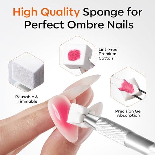 Modelones 150pcs Nail Sponges for Ombre, Nail Art Sponge with Grabbing Pen Reusable Soft Sponges for Gradient Ombre Blush Chrome Design Effects Professional Nail Stuff Supplies DIY thumbnail 2
