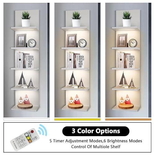 AskTag 5 Tier Wall Shelf Unit, White Shelves,Lack Shelf, Wall Shelves for Bedroom，Office,Bathroom, Vanity Shelves with LED Light thumbnail 3