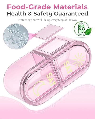 Pillex Pill Organizer, Am & Pm Pill Organizer 7 Days, Weekly Pill Case 2 Times a Day, Pill Box 7 Day, Medicine Organizer for Travel, Vitamins, Fish Oils, Supplements thumbnail 5