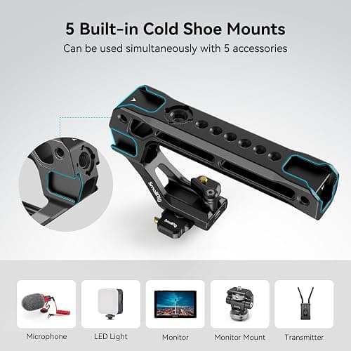 SmallRig Lightweight NATO Top Handle for DSLR Camera Cage - 4345 | Universal Top Handle for Camera Cages, Lightweight Aluminum, 5 Cold Shoe Ports for Monitors, Mics & LED Lights thumbnail 4