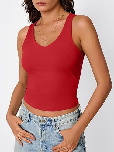 Trendy Queen Womens Tank Tops Double Lined Crop Sleeveless Going Out Camisole Summer Fashion Basic Soft Spring Clothes 2025 thumbnail 3