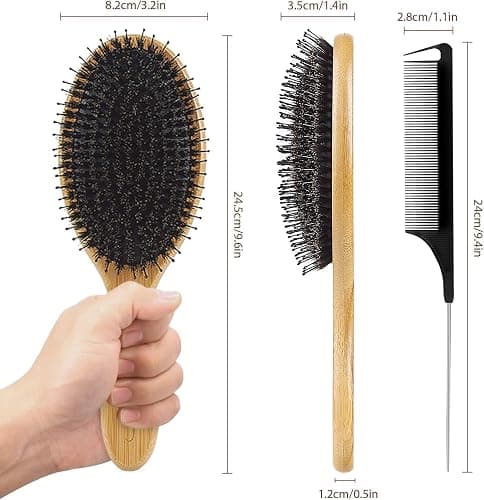 Vista Boar Bristle Hair Brush, Bamboo Paddle Hair Brush with a tail comb for Women, Men and Kids,Reduce Frizz and Adds Shine, Detangler Hairbrush for Thick Curly Thin Long or Short Hair thumbnail 6