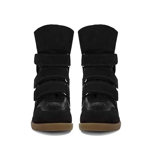 WJZDSJCO Wedge Sneakers for Women Heels Suede Hook and Loop High Heel Tennis Round Toe Triple Strappy Band Casual Vintage Fashion Dressy Comfy Campus Trendy Retro thumbnail 2