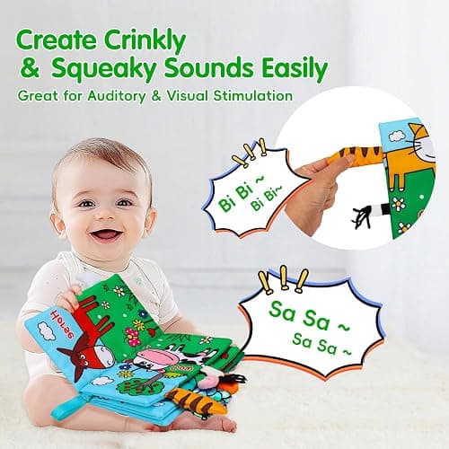 2PCS Soft Crinkle Touch Feel Cloth Books for Infant Baby 0-3-6-12-18 Months | High Contrast Interactive Sensory Busy Travel Early Development Car Seat Stroller Toys Montessori Newborn Gift for Boys Girls thumbnail 6