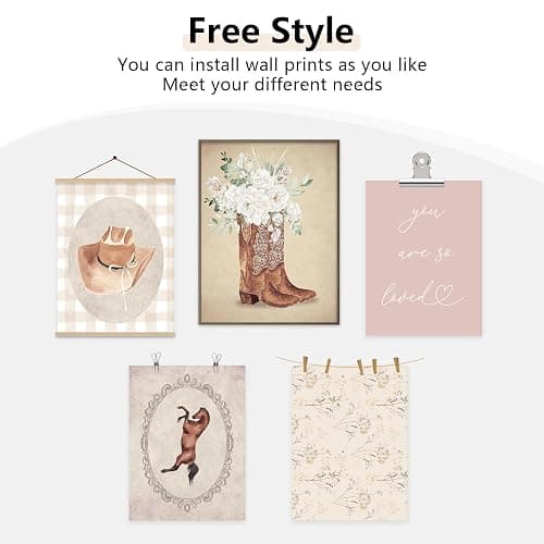Cowgirl Nursery Wall Art Coquette Western Girl Poster Vintage Horse Floral Canvas Pictures Aesthetic Pink Preppy Room Wall Decor Rustic Cowgirl Prints for Girls Bedroom 8x10x5 Inch Unframed thumbnail 7