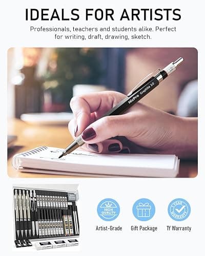 Nicpro 37PCS Art Mechanical Pencil Set, 4PCS Metal Drafting Pencil 0.3mm, 0.5 mm, 0.7 mm, 0.9 mm & 2PCS 2mm Lead Holder (6B 4B 2B HB 2H 4H Colors) For Sketching Drawing With 23 Tube Lead Refills Case thumbnail 6