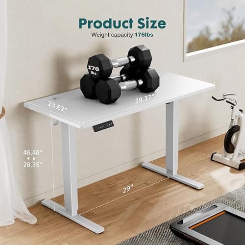 SMUG Standing Desk, Adjustable Height Electric Sit Stand Up Down Computer Table, 40x24 Inch Ergonomic Rising Modern Lift Motorized Gaming Desktop Workstation for Work Home Office, White - White - 40*24 thumbnail 6