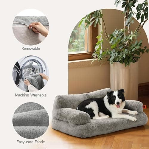 MEWOOFUN Cat Bed for Indoor Cats, Washable Dog Beds for Small Medium Dogs & Cats, Fluffy Cat Couch with Non-Slip Bottom (Grey, 33.5" L x 25.6" W x 11.5" Th) thumbnail 6