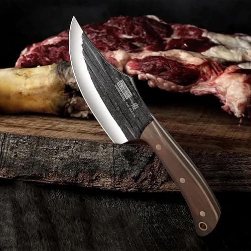 HOSHANHO Butcher Knife Set, Sharp Kitchen Knife Set & Roll Bag Gift for Men | Hand Forged 8PCS Butcher Chef Knife Set with Meat Cleaver Knife & Bone Chopper Knives & Fillet Knives for Home, Camping, BBQ thumbnail 7