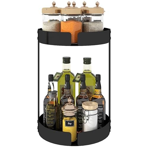 CASUN Lazy Susans Organizer 2 Tier Metal Steel, Turntable Organizer, Rotating Spice Racks for Pantry Cabinet Cupboard Table, Black(2-Tier) - Image 1