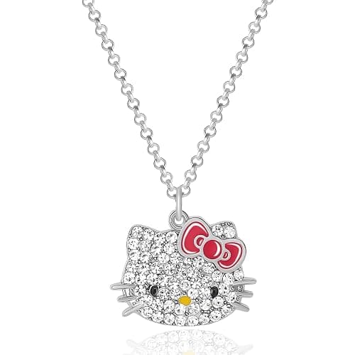 Hello Kitty Sanrio Pave Crystal Pendant Necklace for Women Official License, 16"+3" Sparkly Necklace with Enamel Plating - Image 1