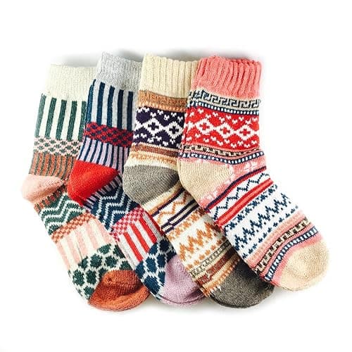 JOYCA & CO. 3-5 Pairs Womens Multicolor Fashion Warm Wool Cotton Thick Winter Crew Socks - Image 1