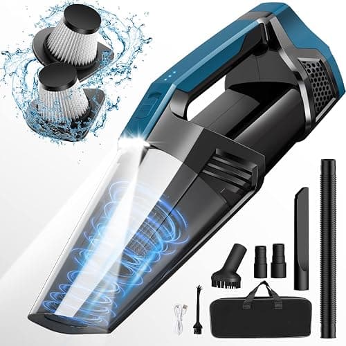 Blestan Cordless Car Vacuum Lightweight High Power Handheld Vacuum Cleaner with LED Light, Hand Vacuum for Car Home Office and Pet Hair, BlackBlue - Image 1