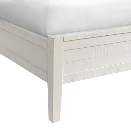Arden Queen Size Panel Bed Frame – Solid Brazilian Pine Wood with High 50" Headboard, Low 18" Footboard, 8" Underbed Clearance – Rustic Boho Bedroom Style by Alaterre Furniture (Light Driftwood White) thumbnail 11