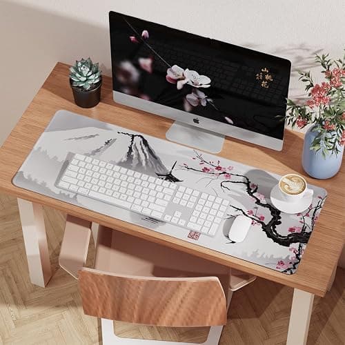 ETZ Japanese Cherry Blossom Mouse Pad (31.5 × 11.8 × 0.12 inch) Extended Large Mouse Mat Desk Pad, Stitched Edges Mousepad,Non-Slip Rubber Base,Gaming Mouse Pad,Office & Home. thumbnail 7