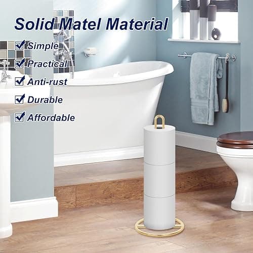 Gold Toilet Paper Holder Stand, OBODING, Freestanding Toilet Paper Holder for Storing 3 Rolls of Toilet Papers (Gold) thumbnail 4
