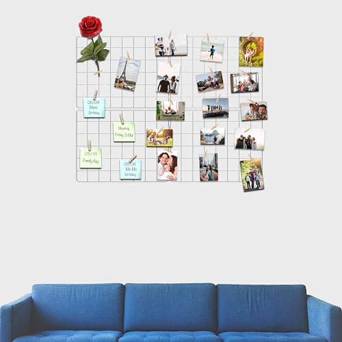 Kakivan Wire Wall Grid Panel for Photo Display, DIY White Iron Picture Frames Collage for Hanging Wall Decor, Foldable Multi Pictures Organizer with 12 Clips, 31'' X 24'' Inch. (2 Pack) thumbnail 5