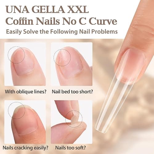 UNA GELLA XXL Coffin Nails Tips Full Cover 216pcs Extra Long Coffin Nail Tips No C Curve Clear Coffin Ballerina Nail Tips False Fake Acrylic Nails for Nail Extensions DIY Art Salon thumbnail 4
