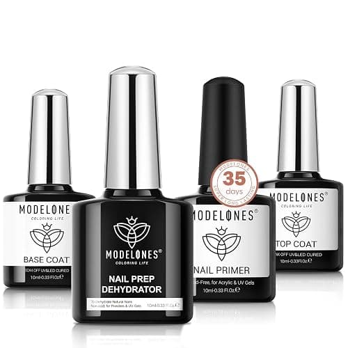 modelones Nail Dehydrator and Primer with Gel Base & Top Coat Set, Acid Free Acrylic Supplies Primer Glossy Gel Nail Polish Nail Thickening Solution Top Coat - Image 1