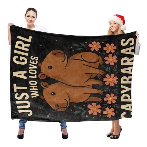 Cute Capybara Floral Throw Blanket, Lightweight Warm Flannel Blankets, Home Decor and Gifts, Soft Cozy Throws for Women Girls Kids, 50"X60" for Bed Couch Travel Office thumbnail 2