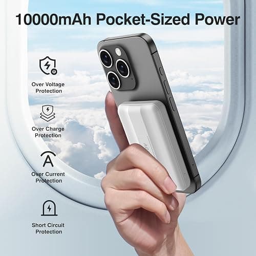 AOGUERBE for MagSafe Portable Charger, 10000mAh Magnetic Power Bank 22.5W Fast Charging, Mini Battery Pack Wireless with LED Display&Foldable Stand for iPhone 17/16/15/14/13/12 Series (Polar White) thumbnail 5
