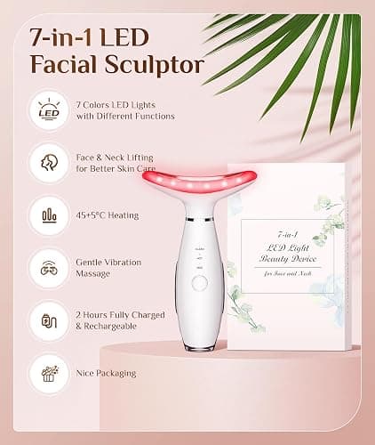 Dopsikn 7 Color Galvanic Machines - Red Light Therapy for Face and Neck, Face Massager Tool for Wrinkles, Double Chin, Vibrating Facial Massager with Thermals, White thumbnail 3