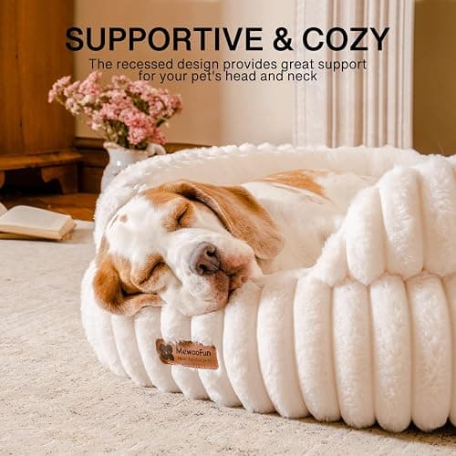 MEWOOFUN Cat Beds for Indoor Cats Washable, Dog Beds for Small Dogs Round Pet Bed for Puppy and Kitten (Beige, 61Lx61Wx23H cm) - Beige - 61x61x23cm thumbnail 2
