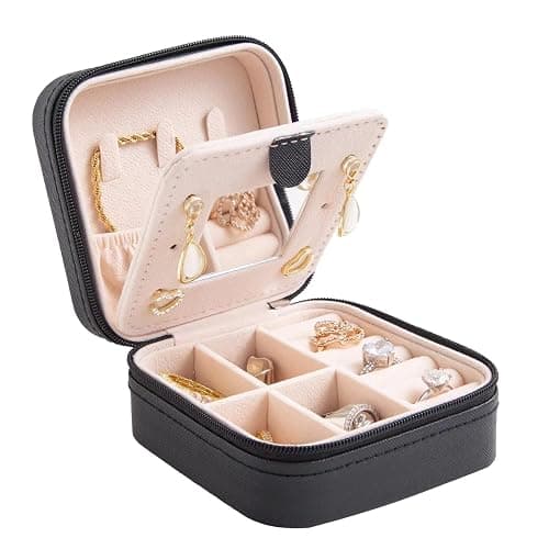 KElofoN Travel jewelry case Travel jewelry box Travel Jewelry Organizer Small Jewelry Organizer Box Gift for Girls Women with Mirror(Black) - Image 1