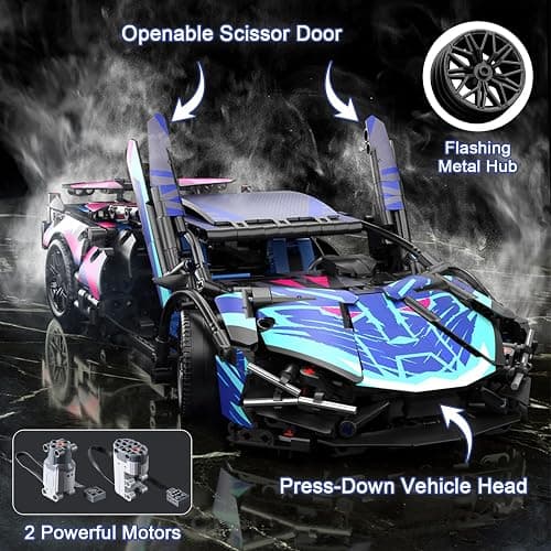 PinkBee Sport Car Building Block Sets for Adults Technical Remote Control APP Race Car with LED Lights,Collectible 1:14 Model Engineering Toy Men Teens Boys Birthday Age 8+ 8-12 13 thumbnail 5