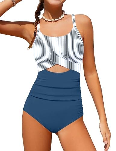 TyeSmo Girl Swimsuit One Piece Cutout Ruched Bathing Suit for Girls Color Block Adjustable Straps Pad Swimwear 9-18y - Image 1