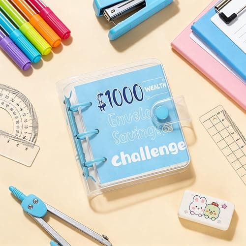 RSORGN Mini Money Saving Challenge Binder, Portable Budget Book with Cash Envelopes to Save $1000 for Home Office School Finance Planning (Blue) thumbnail 2