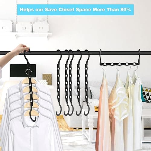10 Pack Space Saving Hangers Closet Organizer & Storage for Clothes, Black | Heavy duty ABS plastic, 360° swivel hook, magic cascading multi slots, dorm apartment RV seasonal shirts pants coats sweaters thumbnail 4
