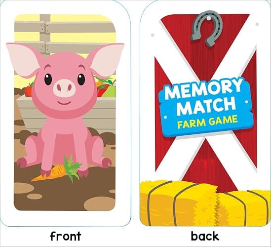 School Zone Memory Match Farm Card Game: 56 Game Cards, Preschool, Kindergarten, Animals, Early Reading, Counting, Matching, Vocabulary, Ages 3+ thumbnail 8