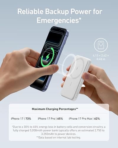 Anker Power Bank, 621 Magnetic Battery (MagGo), 5000mAh Magnetic Wireless Portable Charger with USB-C Cable, Only Compatible with iPhone 16/16 Plus/16 Pro/16 Pro Max, iPhone 15/14/13/12 Series thumbnail 3