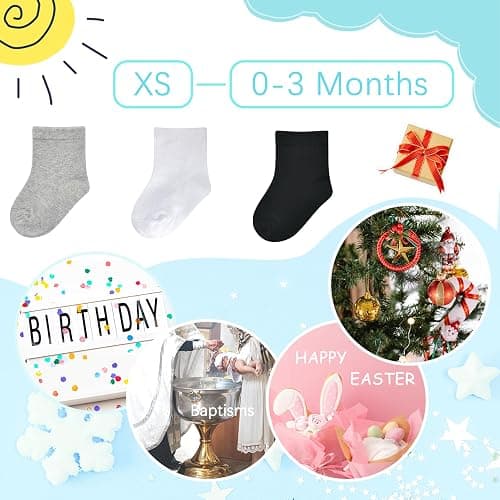 Baby Socks Infant White Crew Socks Baby Girls Soft Newborn Dress Sock Boys Baptism 0-12 Months 10 Pack thumbnail 7