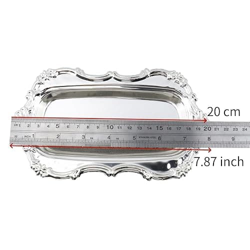 Quluxe Small Vintage Trinket Dish Jewelry Tray Perfume Organizer Tray for Wedding Photographer Detail Props Ceremony Antique Decor (Silver) thumbnail 4