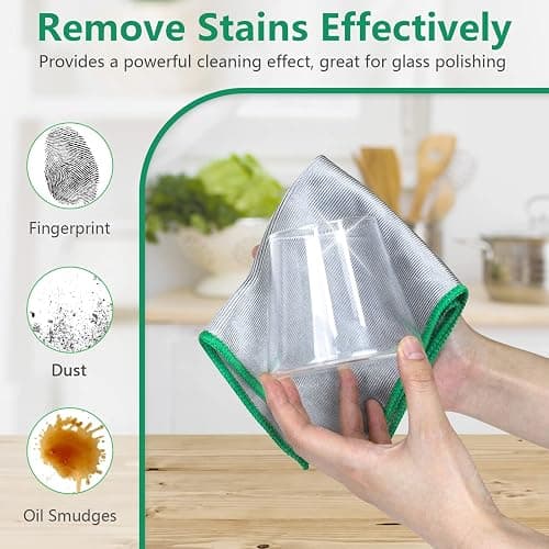 Glass Polishing Cloth Streak Free Miracle Cleaning Cloth Lint Free Microfiber Cleaning Rags for Glasses Kitchen Dish Mirrors Easy Clean, Pack of 6, 12" x 12" thumbnail 3