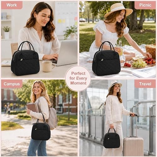 CAMTOP Lunch Box for Women Insulated Lunch Bag Lunchbox Cooler Thermal Leakproof Quilted Reusable Lunch Tote Bag for Work School Travel Picnic (Black) thumbnail 6