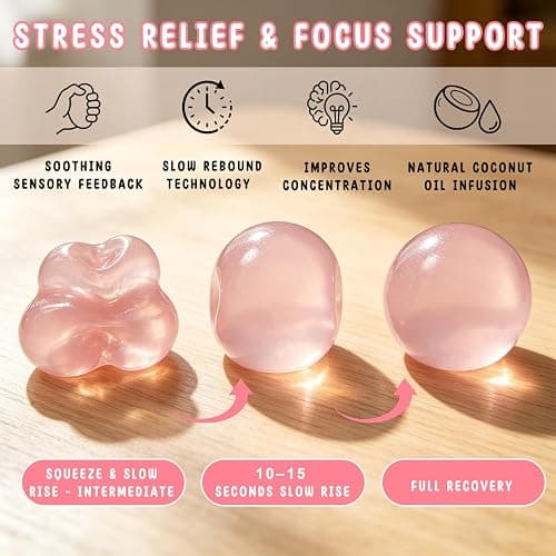 Coconut Oil Squishy, Coconut Oil Stress Ball – Formable No-Rebound Stress Relief Balls, for Adult Calming Desk Decor Anxiety Relief Gifts (Pink) thumbnail 6