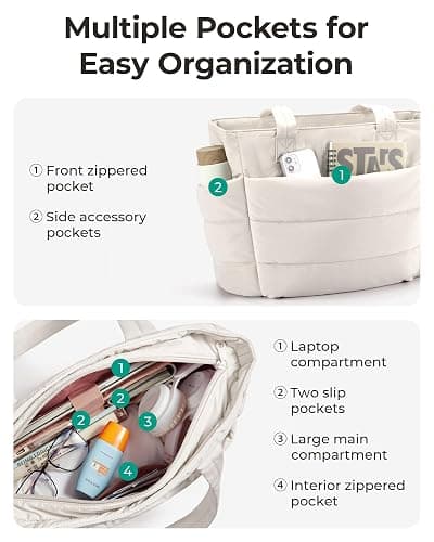 BAGSMART Tote Bag for Women, Lightweight Puffy Tote Bag with Compartments Shoulder Bag Handbag for Travel, Work, Gym | Lightweight thumbnail 3