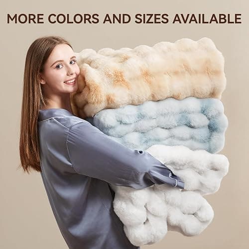Anysay Faux Fur Throw Blanket, 1000GSM Fluffy Soft Bubble Blanket for Couch Bed, Cozy Plush Warm and Thick Blanket, Fuzzy Rabbit Throw for Living Room Bedroom 50''*60'' White thumbnail 5