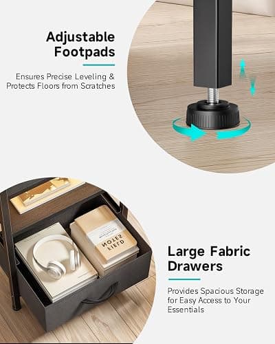 Lazzanto Night Stand Bedside Charger Bedroom - Nightstand with Charging Station & LED Light Strip, Night Stand with Storage Shelf & 2 Fabric Drawers, Morden End Table with U-S-B Ports & AC Outlets thumbnail 6